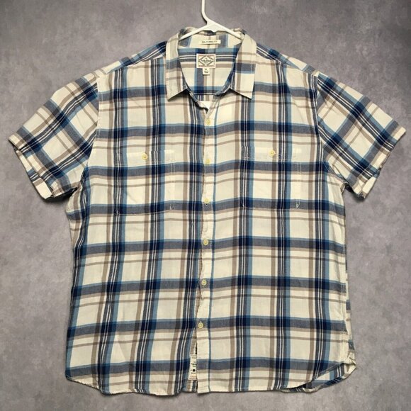 Lucky Brand Men Button Up Plaid Shirt size XL Short Sleeve Blue White California - Picture 1 of 15